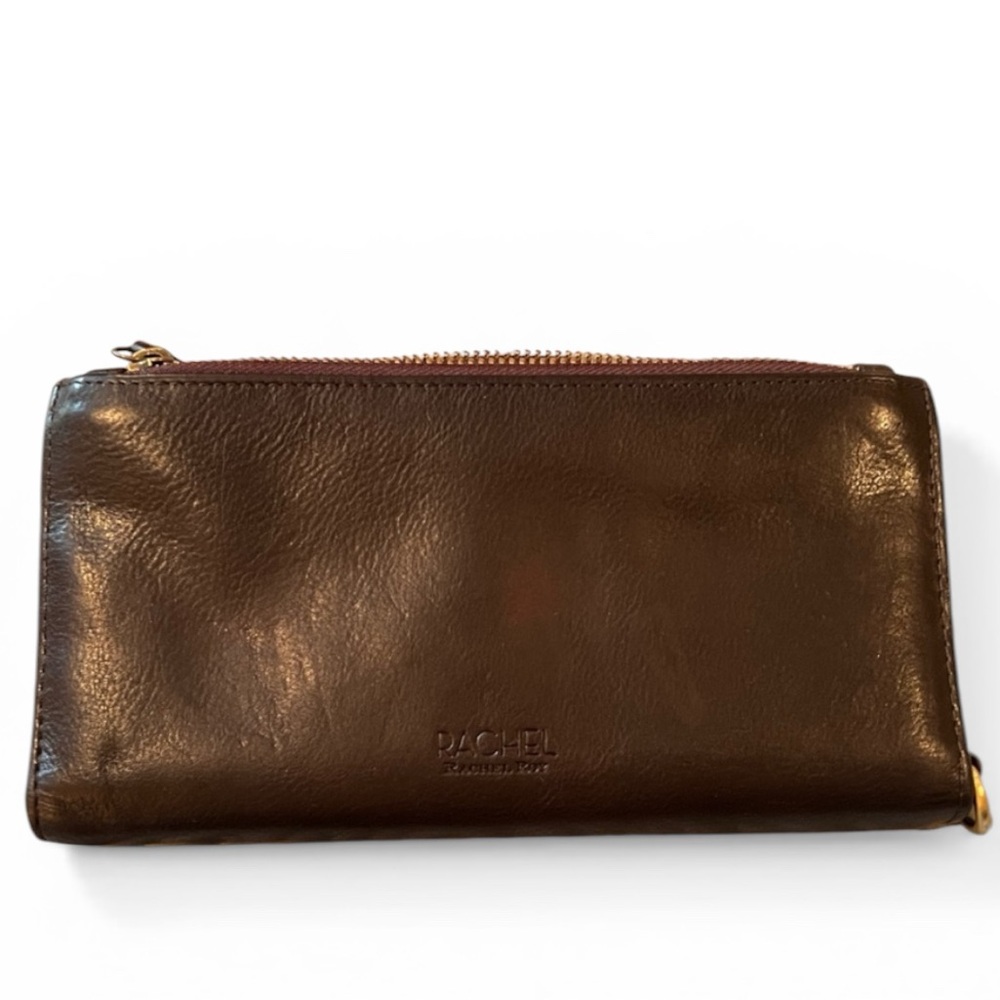 RACHEL Rachel Roy Dark Brown Genuine Leather Zip-Around Wallet
